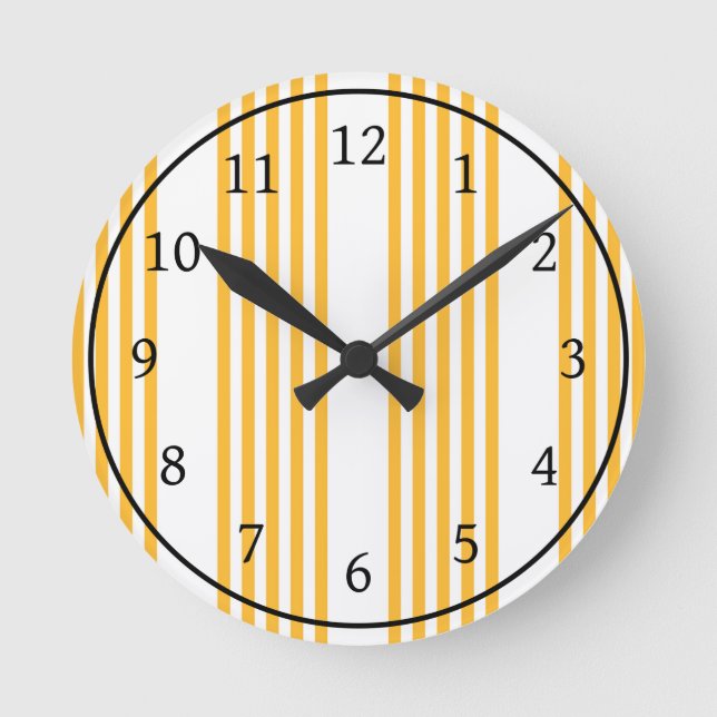 Sunny yellow and white five stripe pattern round clock (Front)