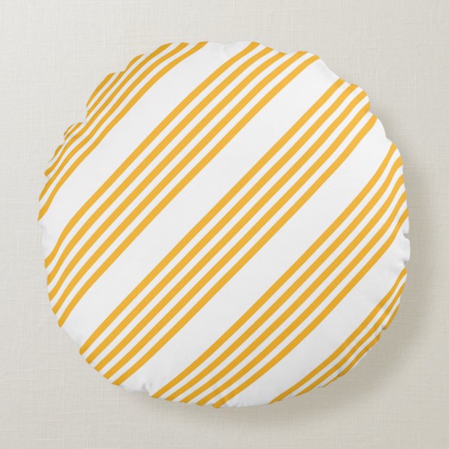 Sunny yellow and white five stripe pattern round cushion (Front)