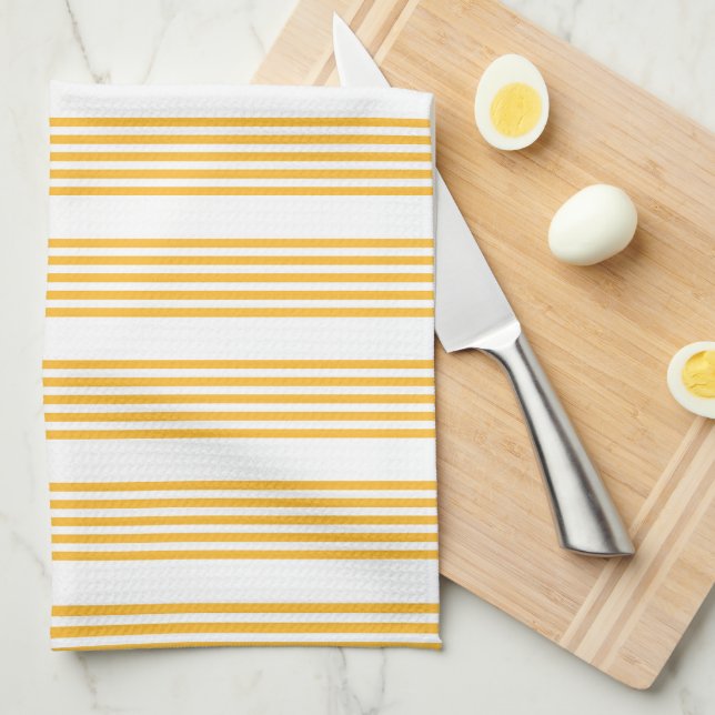 Sunny yellow and white five stripe pattern tea towel (Quarter Fold)