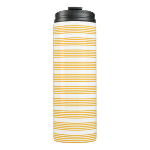 Sunny yellow and white five stripe pattern thermal tumbler