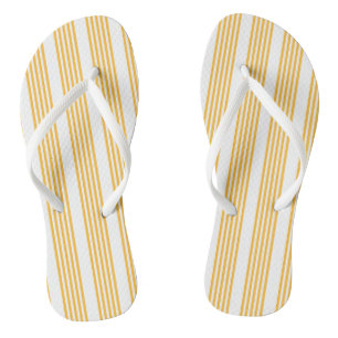 Sunny yellow and white five stripe pattern thongs