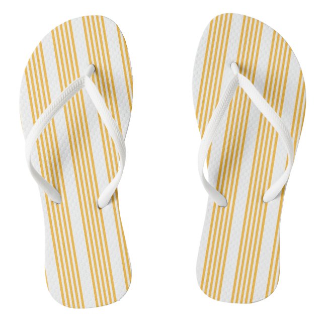 Sunny yellow and white five stripe pattern thongs (Footbed)