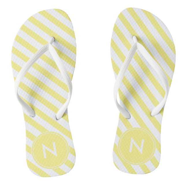 Sunny Yellow and White Striped and Monogrammed  Thongs (Footbed)