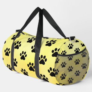 Sunny Yellow Black Paw Print Duffle Bag
