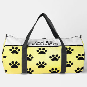 Sunny Yellow Black Paw Print monogram personalise Duffle Bag