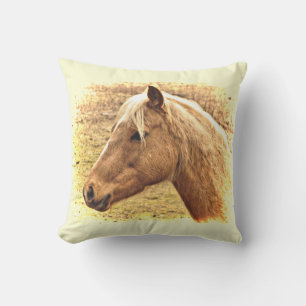Sunny Yellow Brown Horse Animal Outdoor Pillow