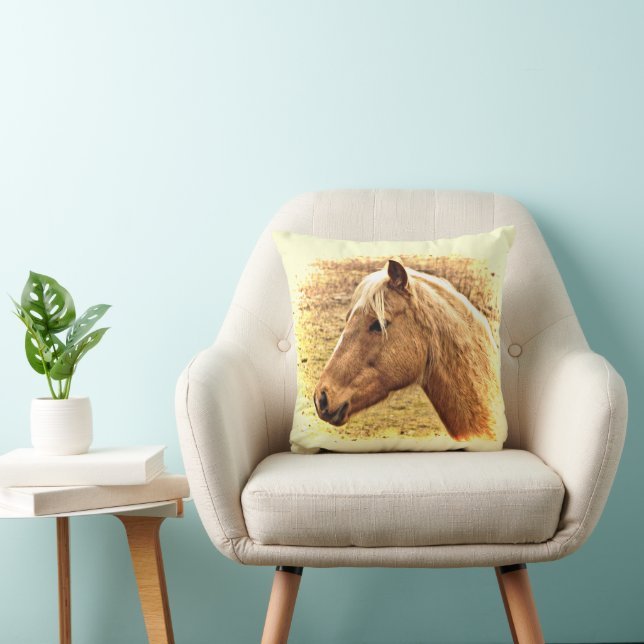 Sunny Yellow Brown Horse Animal Throw Pillow (Chair)