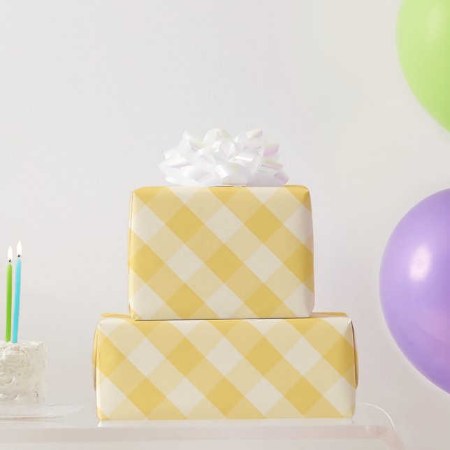 Sunny Yellow Chequered Pattern Wrapping Paper (Party Gifts)