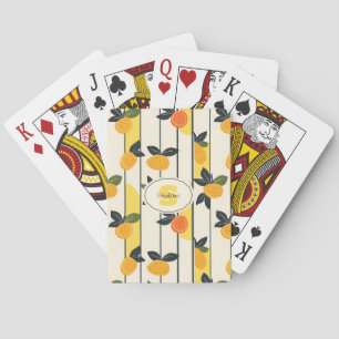 Sunny Yellow Citrus Fruit Print with Green Leaves Playing Cards