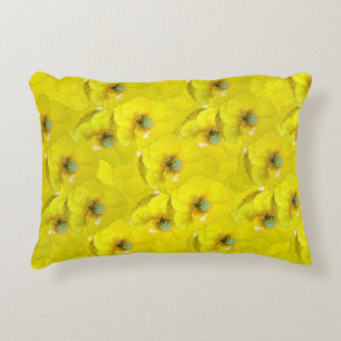 Sunny yellow corn poppy with raindrops decorative cushion