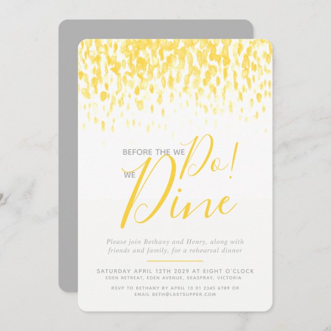 Sunny yellow dab art rehearsal dinner before we do invitation (Front/Back)