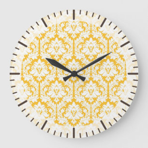 Sunny Yellow Damask Large Clock