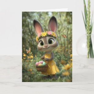 Sunny Yellow Dress Bunny with Easter Basket Card