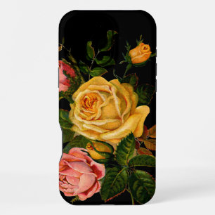 Sunny Yellow Elegance Floral Heirloom Roses Black iPhone Case