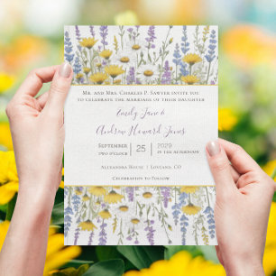 Sunny Yellow Elegance Lavender Love Wildflower Invitation