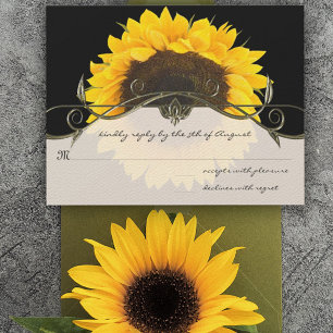 Sunny Yellow Elegance Sunflower Black RSVP Card