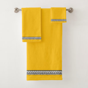 Sunny Yellow Embellished Trim Bath Towel Set