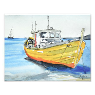 Sunny Yellow Fishing Boat Photo Print