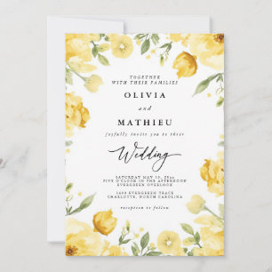 Sunny Yellow Floral Border Wedding Invitation