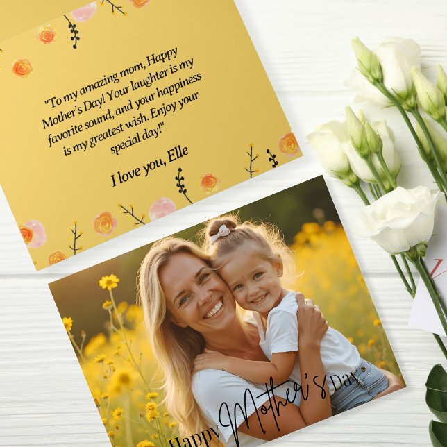 Sunny Yellow Floral Frame Mother's Day Photo  Card (Sunny Yellow Floral Frame Mother's Day Photo Card)