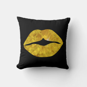 Sunny Yellow Floral Lips Cushion