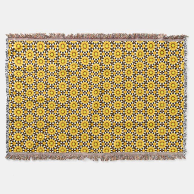 Sunny Yellow Flowers Whimsical Throw Blanket (Front)