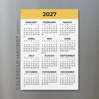 Sunny Yellow Full Year View 2027 Magnetic Calendar