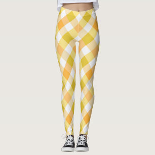 Sunny Yellow Gingham Check Pattern Leggings