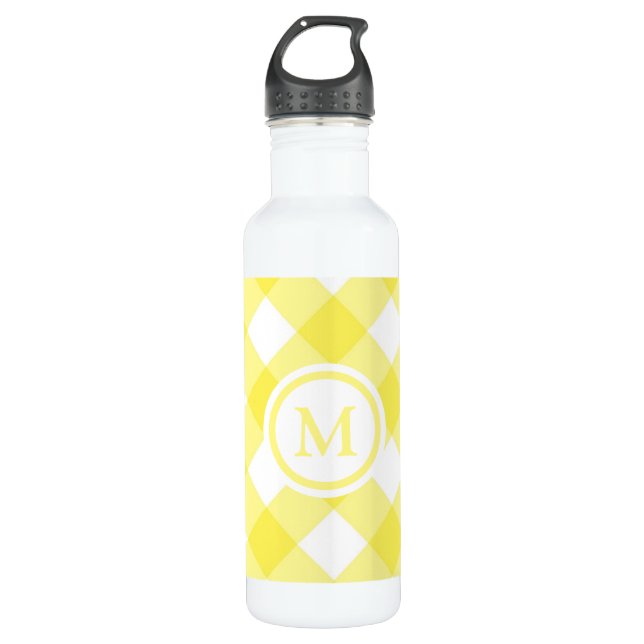 Sunny Yellow Gingham Monogram 710 Ml Water Bottle (Front)