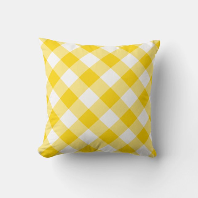 Sunny Yellow Gingham Pattern Cushion (Front)
