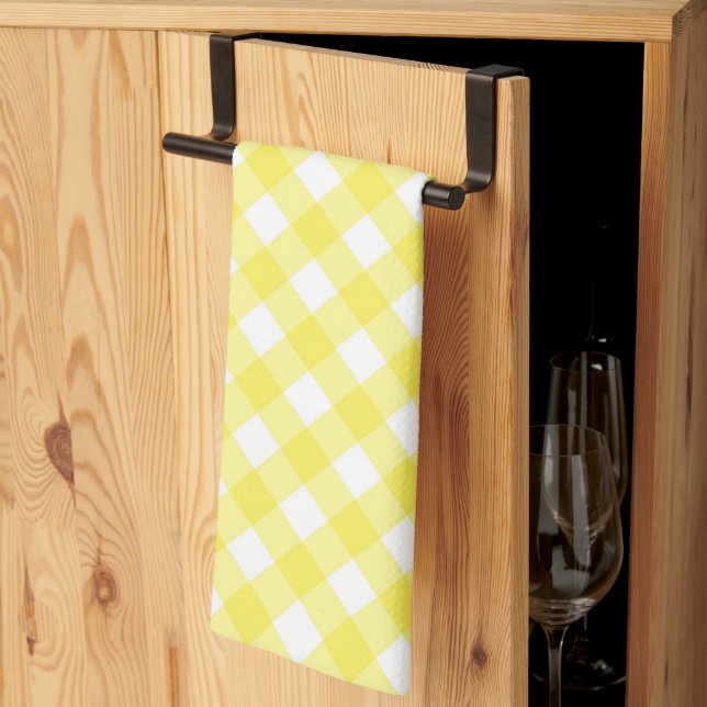 Sunny Yellow Gingham Pattern Tea Towel (Thirds Fold)