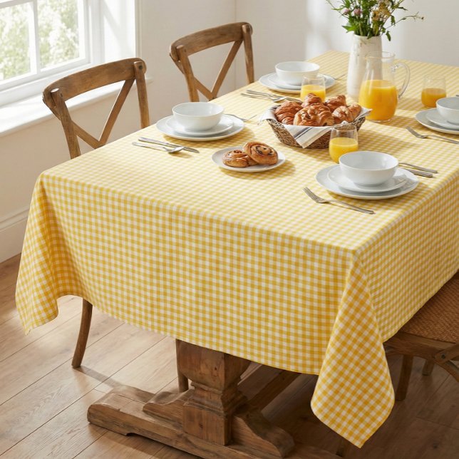 Sunny Yellow Gingham Plaid Farmhouse Cottage Tablecloth (Creator Uploaded)