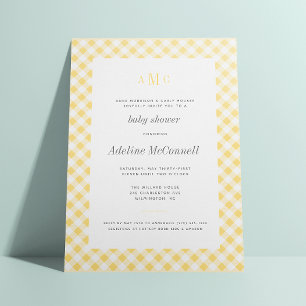 Sunny Yellow Gingham Traditional Baby Shower Invitation