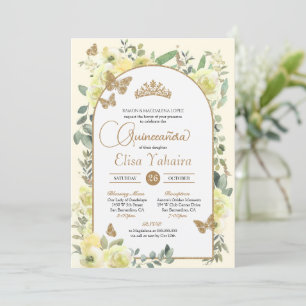 Sunny Yellow Gold Butterfly Watercolor Quinceañera Invitation