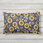 Sunny Yellow Gold Navy Sunflowers Leaves Pattern Lumbar Cushion<br><div class="desc">This elegant and chic floral pattern is perfect for the summer season. it features a yellow and brown watercolor painted sunflower pattern with faux printed gold foil leaves on top of a simple navy blue background. This print is trendy, country, and modern. ***IMPORTANT DESIGN NOTE: For any custom design request...</div>