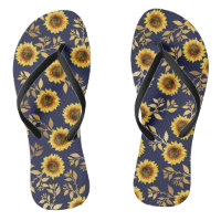 Sunny Yellow Gold Navy Sunflowers Leaves Pattern