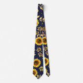 Sunny Yellow Gold Navy Sunflowers Leaves Pattern Tie (Front)