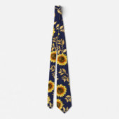 Sunny Yellow Gold Navy Sunflowers Leaves Pattern Tie (Back)