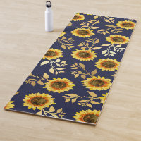 Sunny Yellow Gold Navy Sunflowers Leaves Pattern
