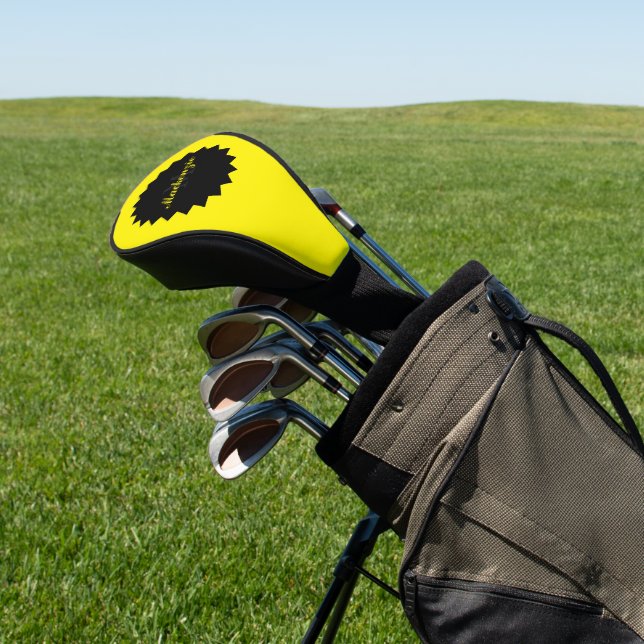 Sunny Yellow Golf Head Cover with Name and Initial (In Situ)