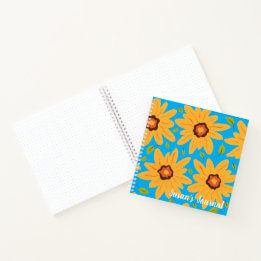 Sunny Yellow Hand-Painted Daisy on Aqua Notebook
