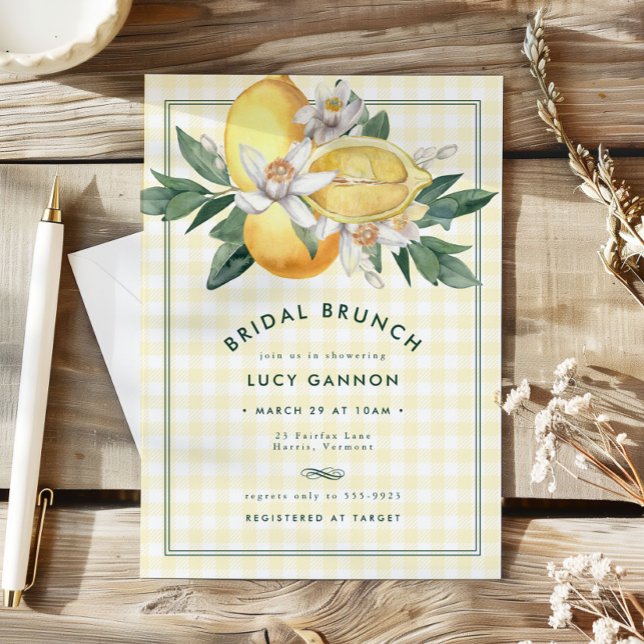 Sunny Yellow Lemon Gingham Bridal Shower Brunch (Creator Uploaded)