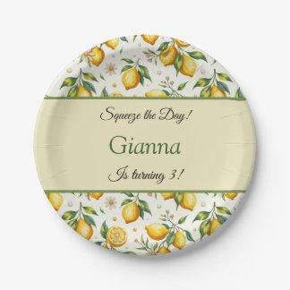 Sunny Yellow Lemon Watercolor Pattern Birthday Paper Plate
