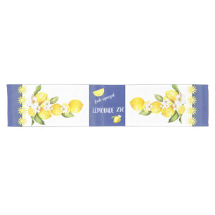 Sunny Yellow Lemons with White Blossoms Short Table Runner