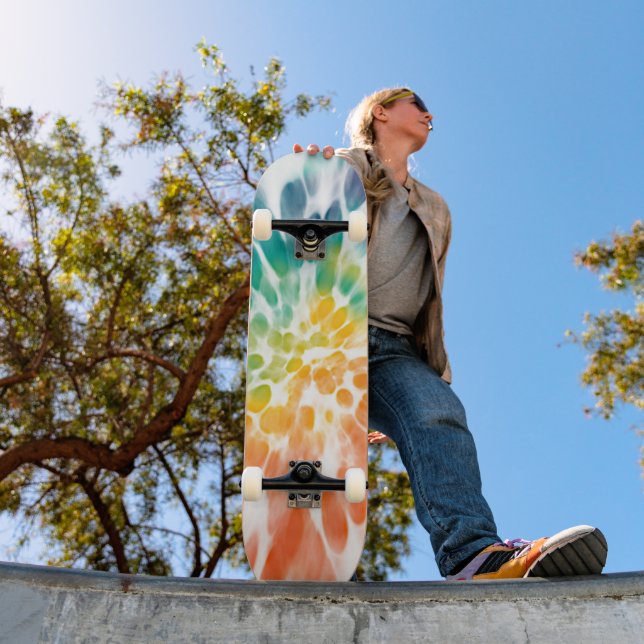 Sunny Yellow Orange Blue Green White Tie Dye Art Skateboard (Outdoor 1)