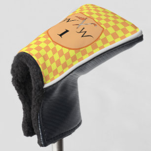 Sunny Yellow & Orange Chequered Monogram  Golf Head Cover