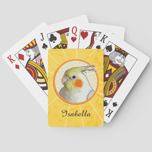 Sunny Yellow Orange Cockatiel Circle Pet Bird Name Playing Cards (Back)
