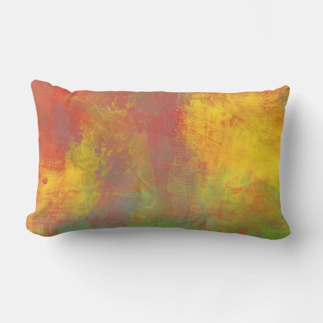 Sunny Yellow Orange Green Rustic Grunge Abstract Lumbar Cushion (Front)