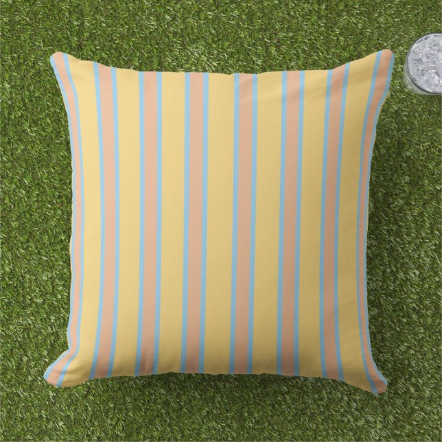 Sunny Yellow, Orange & Light Blue Striped  Cushion (Grass)
