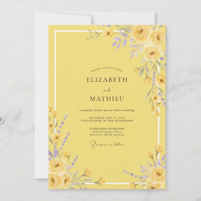 Sunny Yellow Petal Wedding Invitation (Front)